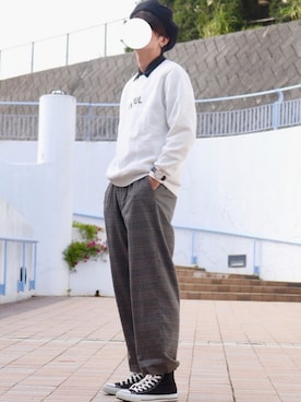 「ハイカット」｜「アイテム（ハンチング/ベレー帽）」を使った、Ryoooさん（メンズ・177cm）の秋コーディネート