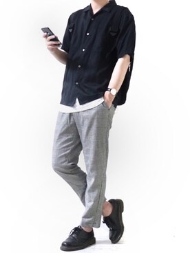 「Dr. Martens（ドクターマーチン）のDr.Martens / ドクターマーチン 1461 3EYE GIBSON SHOE 3ホール ギブソン シューズ ブーツ（ブーツ）」を使った、Ryoooさん（メンズ・177cm）の夏コーディネート