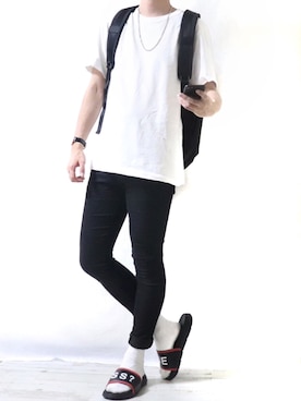 「Guess（ゲス）のアイテム（サンダル）」を使った、Ryoooさん（メンズ・178cm）の夏コーディネート