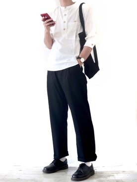 「Dr. Martens（ドクターマーチン）のDr.Martens / ドクターマーチン 1461 3EYE GIBSON SHOE 3ホール ギブソン シューズ ブーツ（ブーツ）」を使った、Ryoooさん（メンズ・177cm）の夏コーディネート