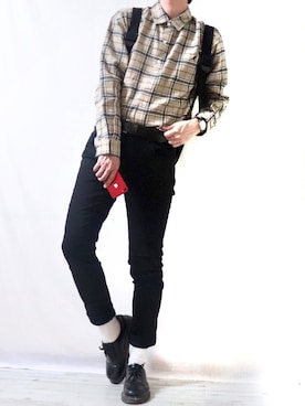 「Dr. Martens（ドクターマーチン）のDr.Martens / ドクターマーチン 1461 3EYE GIBSON SHOE 3ホール ギブソン シューズ ブーツ（ブーツ）」を使った、Ryoooさん（メンズ・178cm）の秋コーディネート