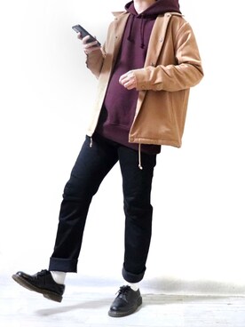「EDWIN」｜「アイテム（ブルゾン）」を使った、Ryoooさん（メンズ・178cm）の秋コーディネート
