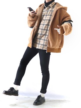 「Dr. Martens（ドクターマーチン）のDr.Martens / ドクターマーチン 1461 3EYE GIBSON SHOE 3ホール ギブソン シューズ ブーツ（ブーツ）」を使った、Ryoooさん（メンズ・178cm）の冬コーディネート