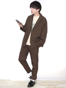 「ZIP FIVE（ジップファイブ）のポリトロリラックスアンクルカットテーパードパンツ（その他パンツ）」を使った、Ryoooさん（メンズ・178cm）の春コーディネート