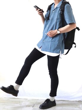 「Dr. Martens（ドクターマーチン）のDr.Martens / ドクターマーチン 1461 3EYE GIBSON SHOE 3ホール ギブソン シューズ ブーツ（ブーツ）」を使った、Ryoooさん（メンズ・178cm）の春コーディネート