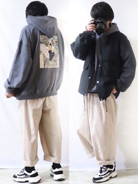 「Adoon plain（アドーンプレーン）のアイテム（パーカー）」を使った、Ryoooさん（メンズ・178cm）の冬コーディネート
