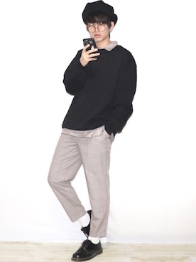 「niko and...（ニコアンド）のアイテム（ハンチング/ベレー帽）」を使った、Ryoooさん（メンズ・178cm）の春コーディネート