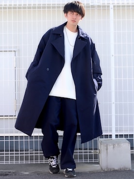 「niko and...（ニコアンド）のアイテム（トレンチコート）」を使った、Ryoooさん（メンズ・178cm）の冬コーディネート