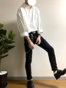 「WEGO（ウィゴー）のWEGO/ビッグシルエットシャツ（シャツ/ブラウス、ホワイト系）」を使った、かっつーさん（メンズ・170cm）の秋コーディネート