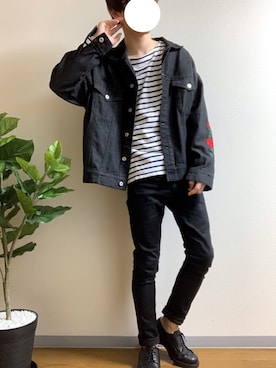 「ADRER（アドラー）のバラシシュウビッグデニムジャケット（デニムジャケット、ブラック系）」を使った、かっつーさん（メンズ・170cm）の秋コーディネート