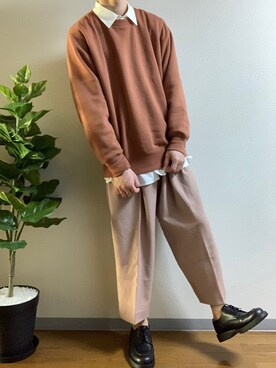 「GU（ジーユー）のアイテム（スウェット、ブラウン系）」を使った、かっつーさん（メンズ・170cm）の秋コーディネート