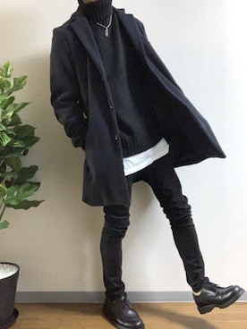 「GU（ジーユー）のアイテム（ニット/セーター、ブラック系）」を使った、かっつーさん（メンズ・170cm）の秋コーディネート