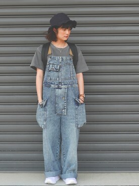 「アイテム（つなぎ/オールインワン）」を使った、coryxleungさん（レディース・156cm）の春コーディネート