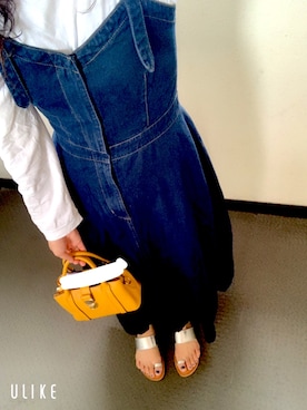 「RODE SKO（ロデスコ）のADORA ダブルショルダーミニバッグ（单肩包、イエロー系）」を使った、あいうえおさん（レディース・154cm）の春コーディネート