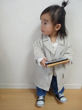 「レースブラウス」｜「アイテム（トレンチコート）」を使った、Haya#Meeeiさん（キッズ・70cm）の冬コーディネート
