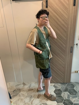 「meanswhile（ミーンズワイル）のアイテム（パンツ）」を使った、花mikiさん（メンズ・187cm）の秋コーディネート