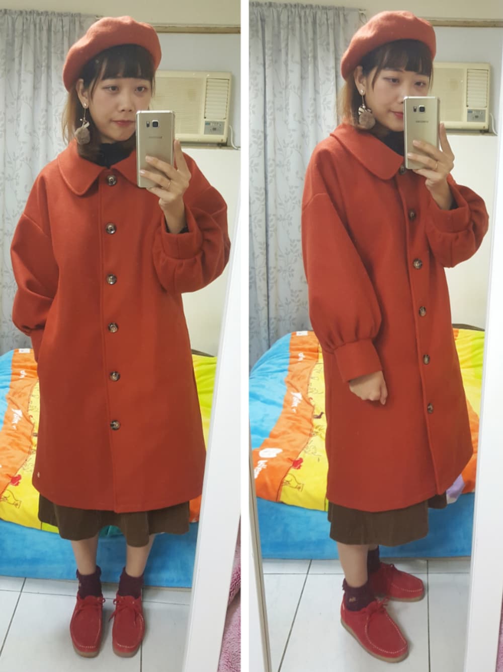 「淘寶のアイテム（ピーコート、オレンジ系）」を使った、33さん（レディース・161cm）の春コーディネートの1枚目の写真