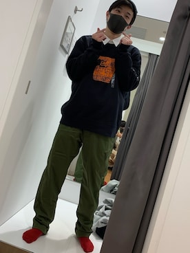 「ミッキー」｜「アイテム（カーゴパンツ）」を使った、ひろぴぴさん（メンズ・166cm）の冬コーディネート