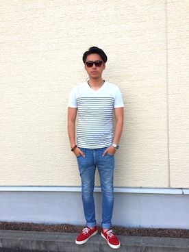 「TMT（ティーエムティー）のアイテム（シューズ）」を使った、masahiroさん（メンズ・178cm）の夏コーディネート