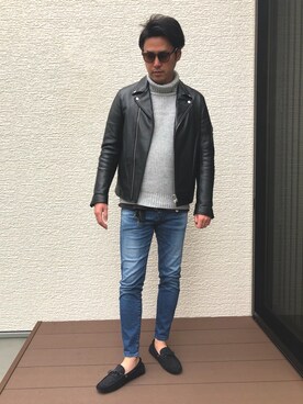 「ZARA MAN」｜「アイテム（ライダースジャケット）」を使った、masahiroさん（メンズ・178cm）の冬コーディネート