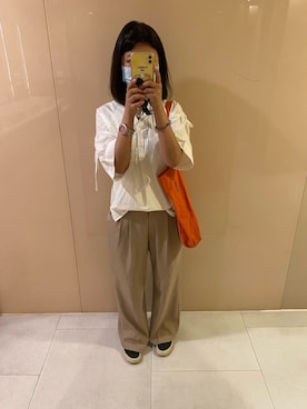 「H:CONNECT（エイチコネクト）のアイテム（トップス）」を使った、川崎雨さん（レディース・165cm）の夏コーディネート