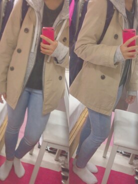 「OLD NAVY（オールドネイビー）のアイテム（トレンチコート）」を使った、あんさん（レディース・156cm）の秋コーディネート