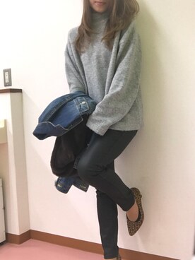 「ゆるニット」｜「アイテム（デニムジャケット）」を使った、N a h oさん（レディース・153cm）の秋コーディネート