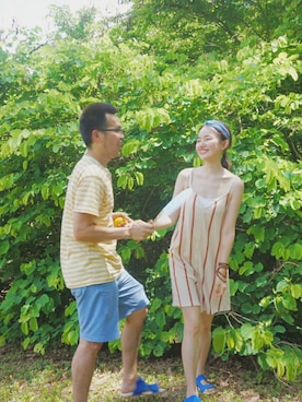 「アイテム（つなぎ/オールインワン、ベージュ系）」を使った、taya.Chanさん（レディース・161cm）の夏コーディネート