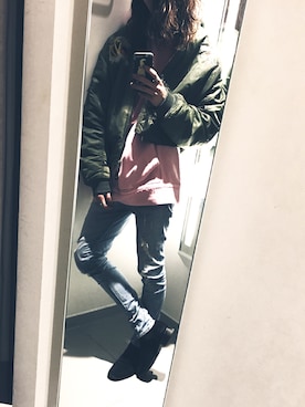 「Saint Laurent」｜「アイテム（ミリタリージャケット）」を使った、matsu1993さん（メンズ・175cm）の冬コーディネート