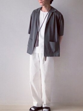 taka使用「BENDER TOKYO（【BENDER TOKYO】とろみ素材 リラックスフィット 5分袖シャツジャケット＆テーパードパンツ［セットアップ商品］）」的時尚穿搭