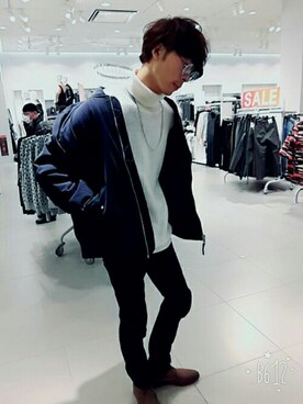「H&M（エイチ・アンド・エム）のアイテム（ブルゾン）」を使った、KAZUYAさん（メンズ・182cm・30代）の冬コーディネート