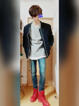 「H&M（エイチ・アンド・エム）のアイテム（ブルゾン）」を使った、KAZUYAさん（メンズ・182cm・30代）の冬コーディネート