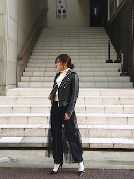 「TODAYFUL（トゥデイフル）のアイテム（ライダースジャケット）」を使った、YUMEKA YAMASAKIさん（レディース・152cm）の春コーディネート