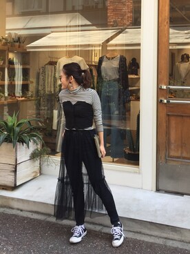 「アイテム（チューブトップ）」を使った、YUMEKA YAMASAKIさん（レディース・152cm）の春コーディネート