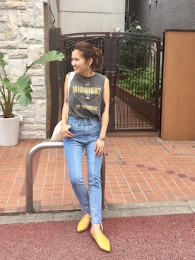 「アイテム（タンクトップ、グレー系）」を使った、YUMEKA YAMASAKIさん（レディース・152cm）の夏コーディネート