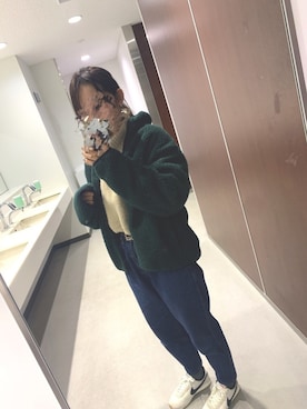 「アイテム（ソックス/靴下、グリーン系）」を使った、minさん（レディース・158cm）の冬コーディネート