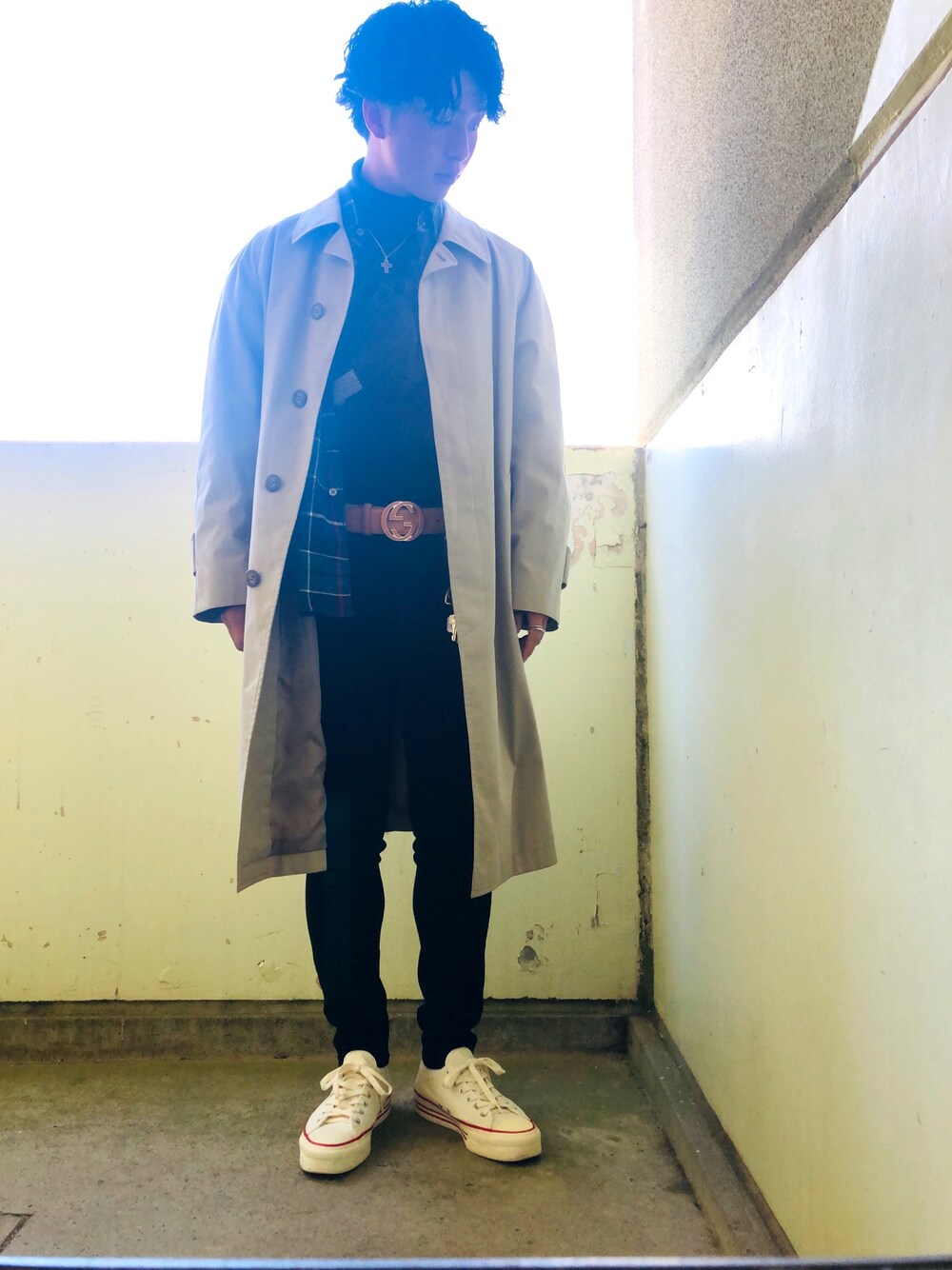 「COMME des GARCONS、GUCCI、D&G」｜「GUCCIのアイテム（ベルト、イエロー系）」を使った、ゆたさん（メンズ・171cm）の春コーディネートの1枚目の写真
