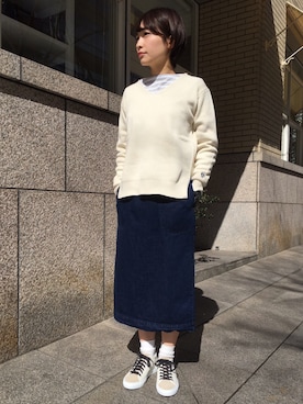 「DANTON（ダントン）のアイテム（デニムスカート）」を使った、TANABEさん（レディース・156cm）の冬コーディネート