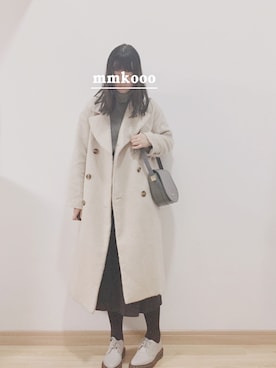 「haco!（ハコ）の＜高橋愛さんコラボ＞ラブ＆ピースプロジェクト　配色遣いのタートルリブニットワンピース（ワンピース）」を使った、m♡さん（レディース・167cm）の冬コーディネート