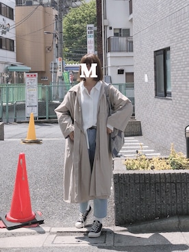 「KBF（ケイビーエフ）のBIGフーディコート（その他アウター）」を使った、m♡さん（レディース・167cm）の春コーディネート