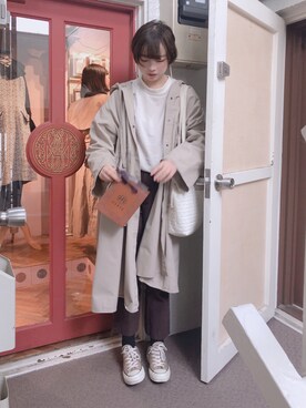 「KBF（ケイビーエフ）のBIGフーディコート（その他アウター）」を使った、m♡さん（レディース・167cm）の春コーディネート