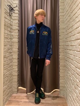 「HYSTERIC GLAMOUR（ヒステリックグラマー）のアイテム（スカジャン）」を使った、dr.tateさん（メンズ・170cm）の冬コーディネート