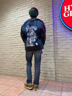 「バックプリント」｜「アイテム（ライダースジャケット）」を使った、dr.tateさん（メンズ・170cm）の秋コーディネート