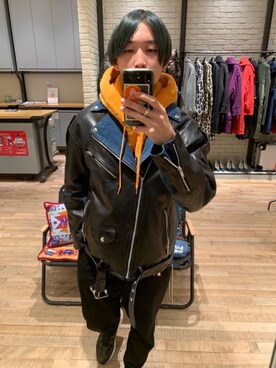 「HYSTERIC GLAMOUR（ヒステリックグラマー）のアイテム（ライダースジャケット）」を使った、dr.tateさん（メンズ・170cm）の冬コーディネート