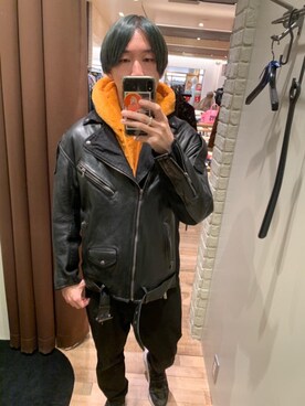 「HYSTERIC GLAMOUR（ヒステリックグラマー）のアイテム（ライダースジャケット）」を使った、dr.tateさん（メンズ・170cm）の冬コーディネート