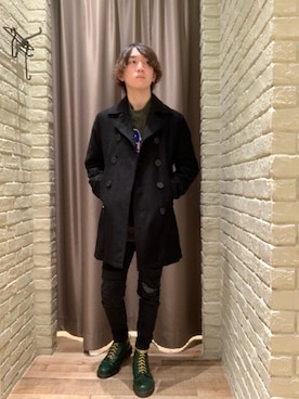 「スキニー」｜「アイテム（ピーコート）」を使った、dr.tateさん（メンズ・170cm）の冬コーディネート