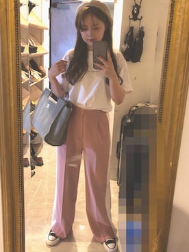 「CONVERSE TOKYO（コンバーストウキョウ）のアイテム（スラックス）」を使った、Kie さん（レディース・155cm）の夏コーディネート