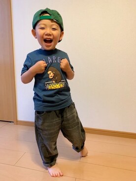 「リラックスパンツ」｜「アイテム（帽子）」を使った、kan1208さん（キッズ・100cm）の春コーディネート