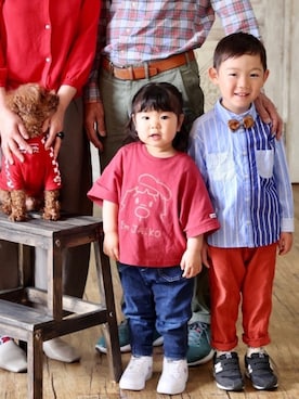 「Mini Rodini（ミニロディーニ）のアイテム（レッグウェア）」を使った、kan1208さん（キッズ・100cm）の春コーディネート