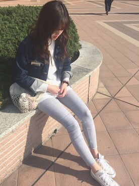 「CONVERSE（コンバース）のCONVERSE / ALL STAR 100 COLORS OX（スニーカー、ホワイト系）」を使った、𝚊 𝚔 𝚊 𝚗 𝚎さん（レディース・158cm）の春コーディネート
